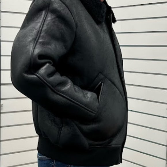 Chevignon Men's Aviator Black Leather Jacket Size XXL - Picture 3 of 14